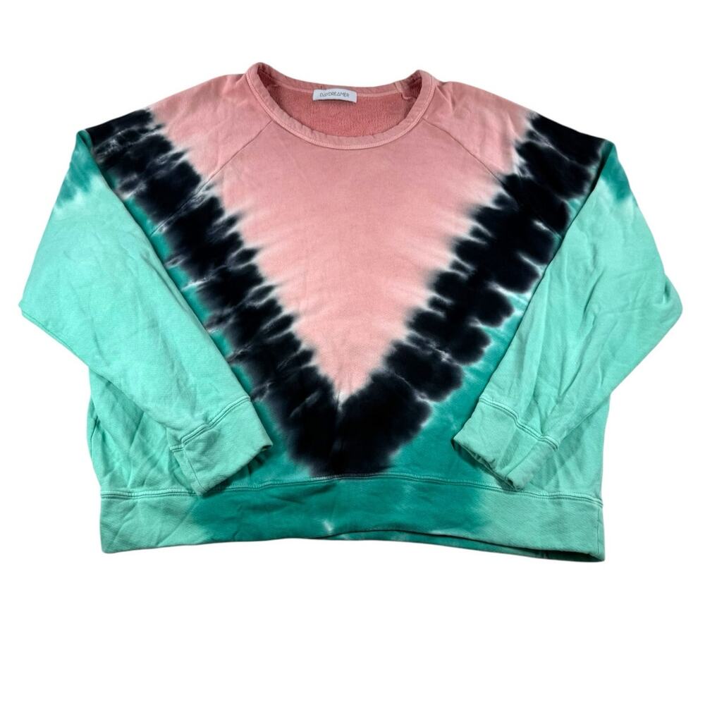 Daydreamer Flying V Varsity Tie Dye Sweatshirt XL Pink Teal Pullover Oversized